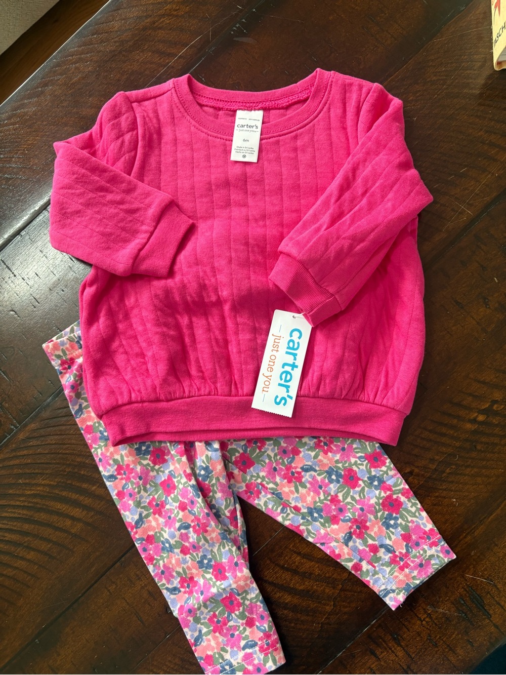 NWT Carter’s Fuschia Long Sleeve Top & Matching Floral Leggings Size 6M